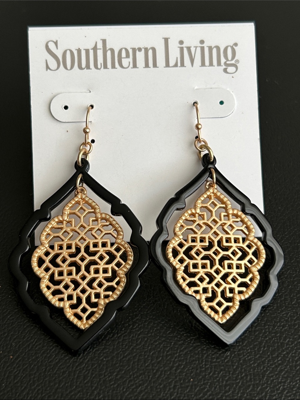 Southern Living Black and Gold Moroccan Filigree Drop Earrings